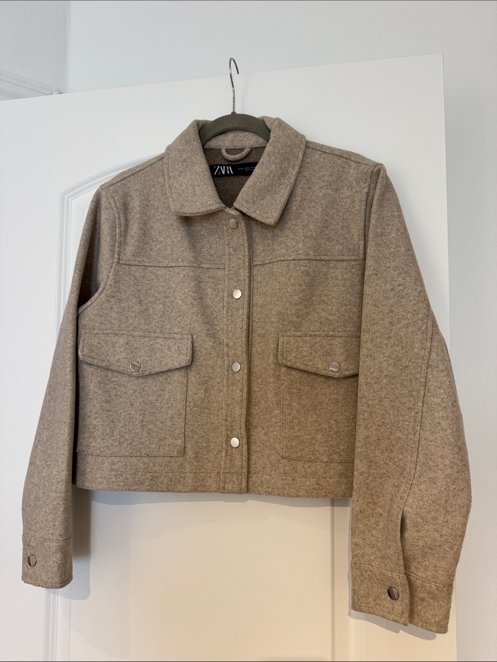 Zara Taupe Cropped Utility Jacket